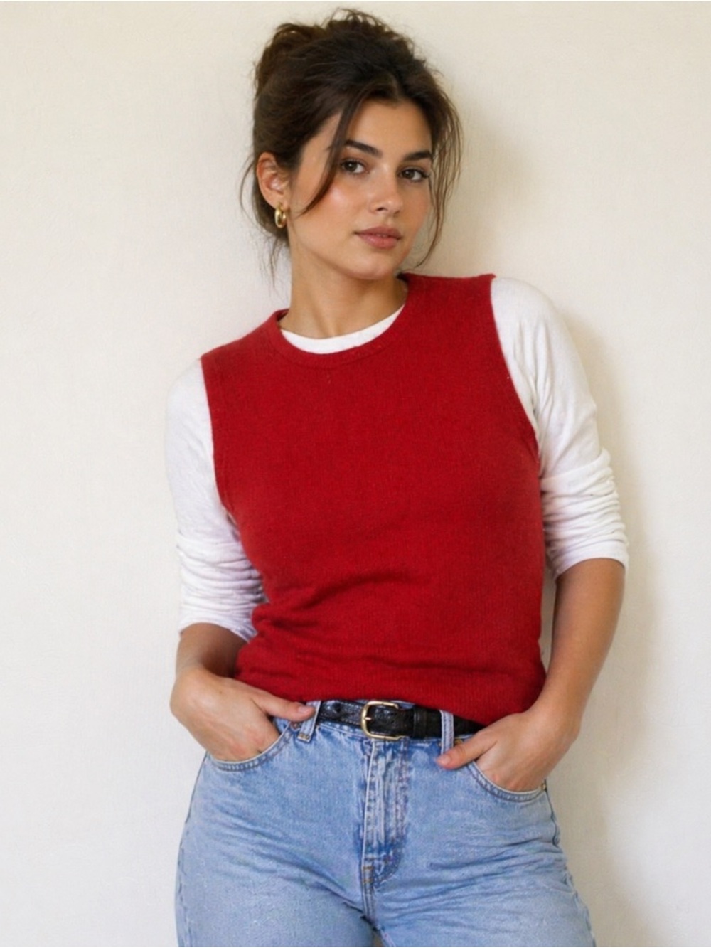 Casmari Vintage Cashmere Red Knit Sleeveless Sweater Vest